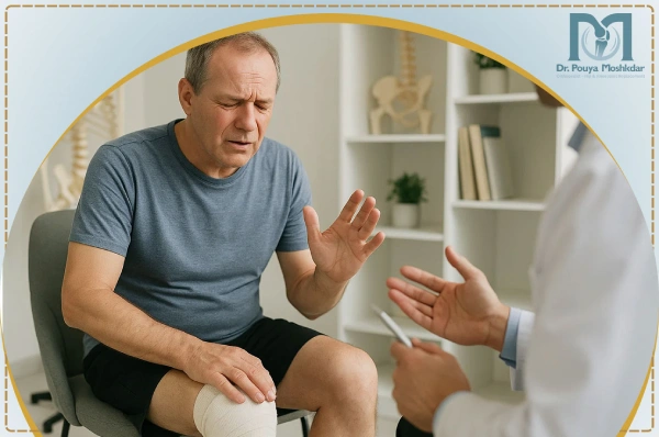 مردی که درد بعد از عمل تعویض مفصل زانو دارد